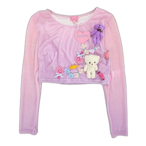 NWT Dolls Kill Sugar Thrillz Sweet Masterpiece Velour Crop Top Coquette Lolita - Picture 1 of 10